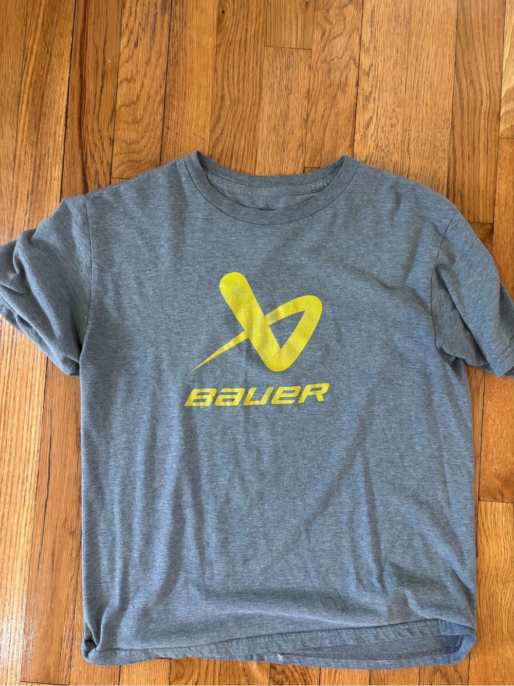 Bauer Heather Gray Tee with Yellow Logo - Kids Short Sleeve